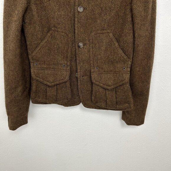 Ralph Lauren Rugby Fitted Tweed Blazer Sz 4 Brown Herringbone Equestrian Celine - Picture 6 of 12